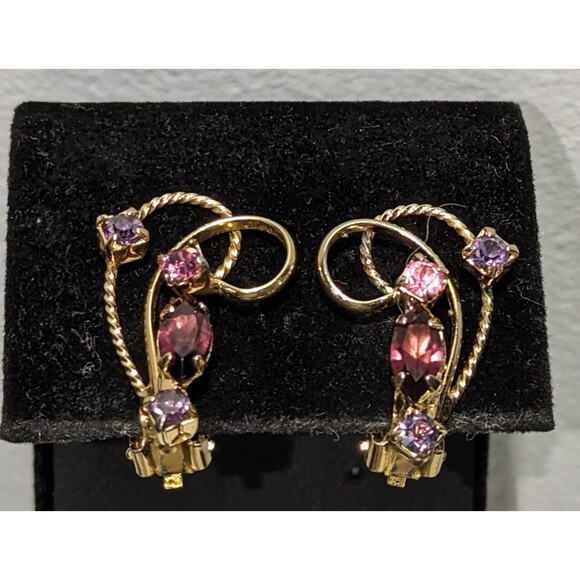 Vintage Prong Set Faceted Purple Pink Lavender Clip On Earrings - Picture 1 of 7